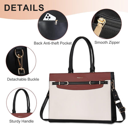 MOSISO Women PU‑Leather 15.6‑Inch Laptop Tote Bag,3‑Multi‑Compartment,Removable‑Adjustable‑Strap & Rivet‑Reinforced‑Base