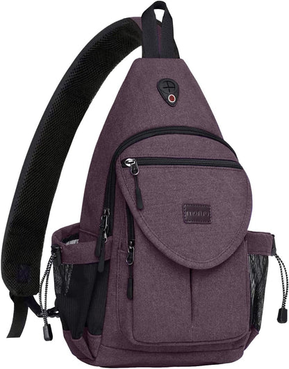 MOSISO Canvas Sling Backpack, Wear Resistant Crossbody Chest Daypack with Anti-Theft Hidden Pocket, Dual Mesh Bottle Holders & Earphone Hole, Fits 11 Inch Tablet for Hiking Travel Commute