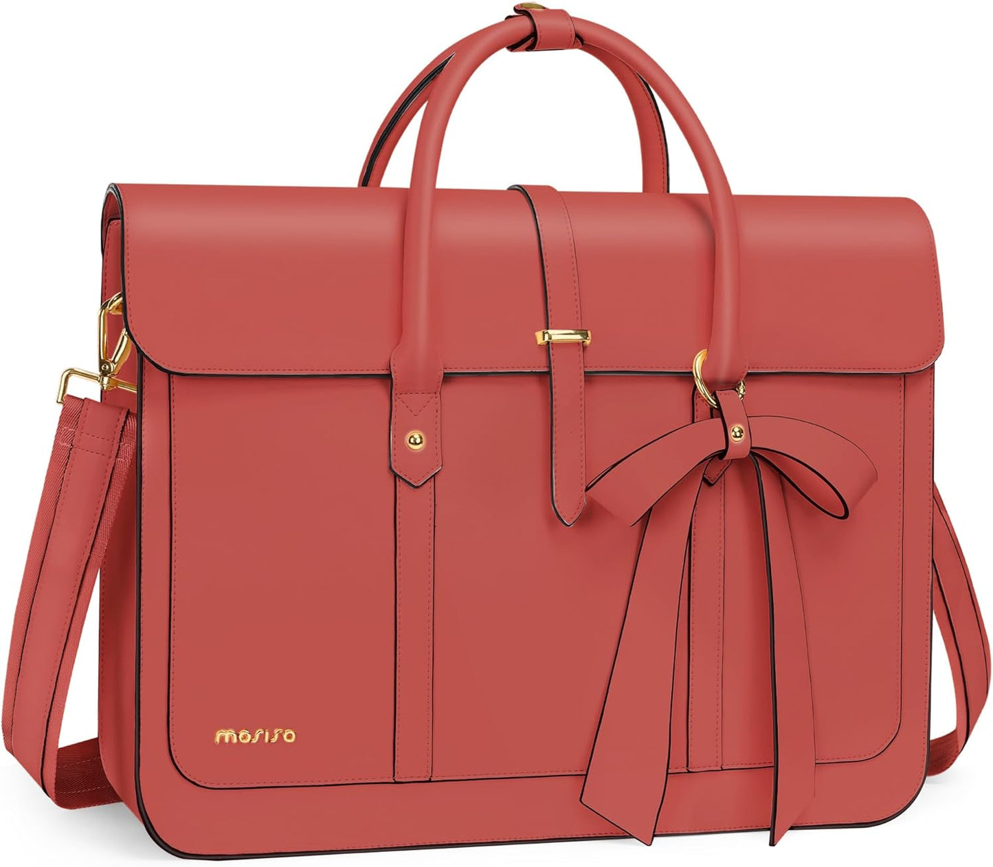 MOSISO Laptop Bag for Women, 15-15.6 inch PU Leather Laptop Shoulder Bags Convertible Backpack, 16 inch Messenger Bags Casual Handbag Work Briefcase Travel Computer Bag with Bowknot, Pink mysite