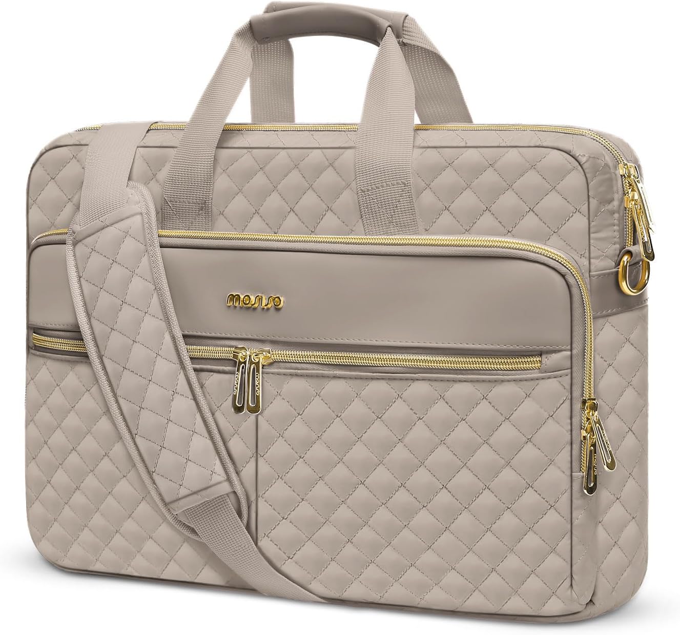 MOSISO 13-17.3 inch Laptop Bag, Laptop Briefcase Messenger | Compatible with MacBook, Square Quilted Computer Bag Work Office Business with 3 Pockets&Strap