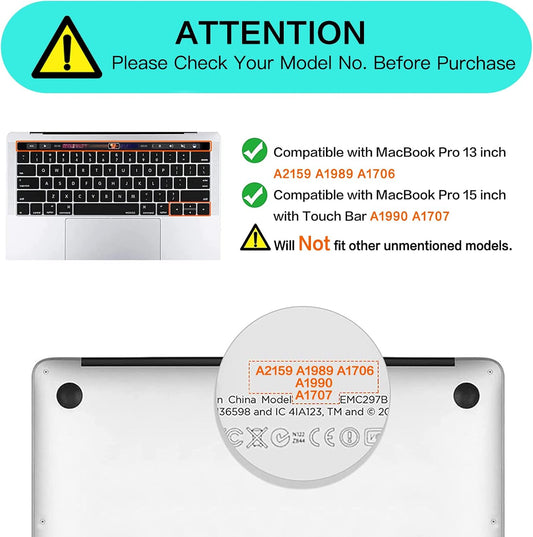 MOSISO Keyboard Cover Compatible with MacBook Pro with Touch Bar 13 and 15 inch 2019 2018 2017 2016 (Model: A2159, A1989, A1990, A1706, A1707), Silicone Skin Protector, Black