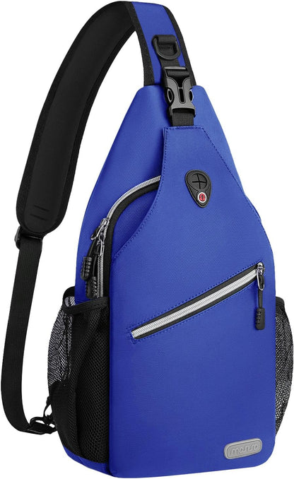 MOSISO Water Resistant Sling Backpack, Unisex Crossbody Chest Daypack with Multi Pockets & Dual Side Mesh Holders, Adjustable Strap Fits 10.9 Inch Tablet for Travel Hiking Commute