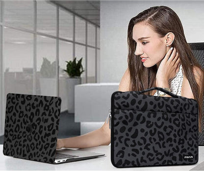 MOSISO Compatible with MacBook Air 13 inch Case 2022-2018 Release A2337 M1 A2179 A1932 Retina Display, Plastic Leopard Grain Hard Shell&Sleeve Bag&Keyboard Skin&Webcam Cover&Screen Protector, Black