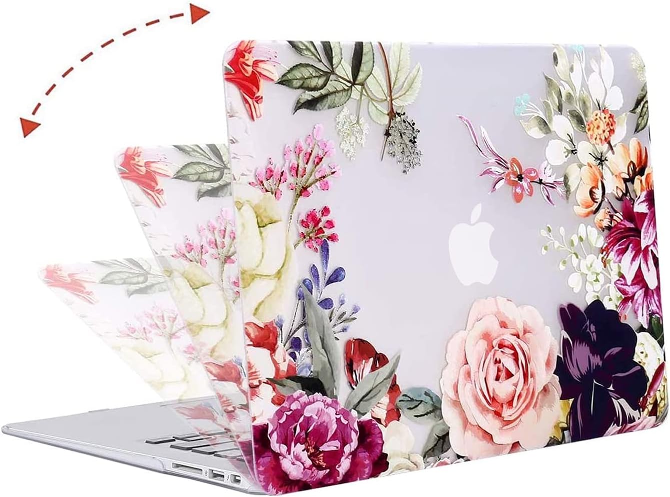 MOSISO Compatible with MacBook Air 13 inch Case (A1369 & A1466, Older Version 2010-2017 Release), Plastic Rose Leaves Hard Shell Case & Keyboard Cover & Screen Protector, Transparent