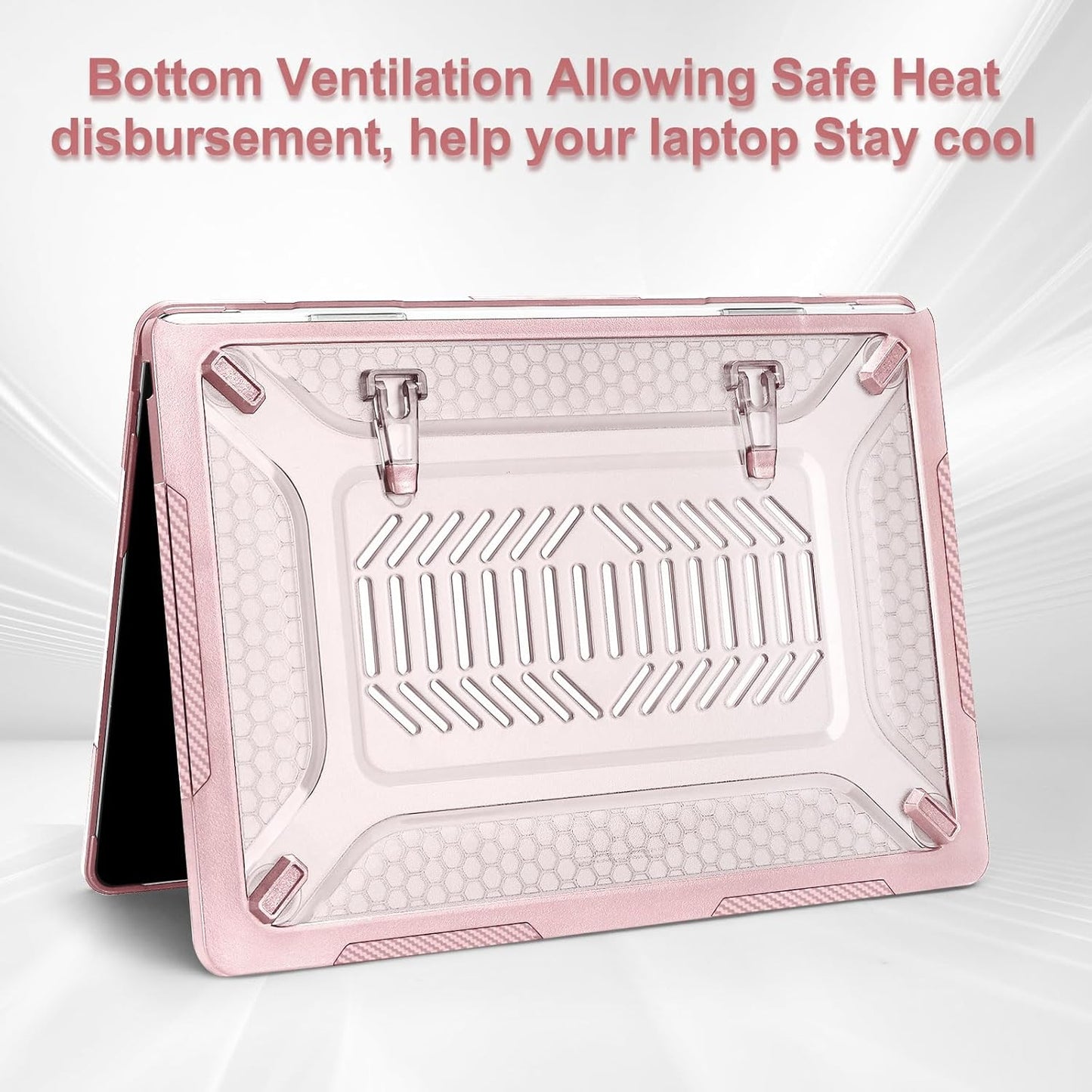 MOSISO Compatible with MacBook Air 15 inch Case 2025 2024 2023 M4 A3241 M3 A3114 M2 A2941, Honeycomb Shockproof Heavy Duty TPU Bumper Plastic Hard Case with Fold Kickstand&Keyboard Cover, Pink