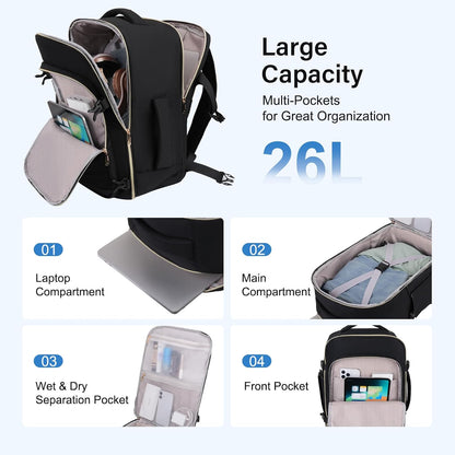 MOSISO Flight Approved Carry On Backpack for Women & Men — 15.6 Inch Laptop Daypack with Shoe Compartment, Wet Dry Pocket & USB Charging Port