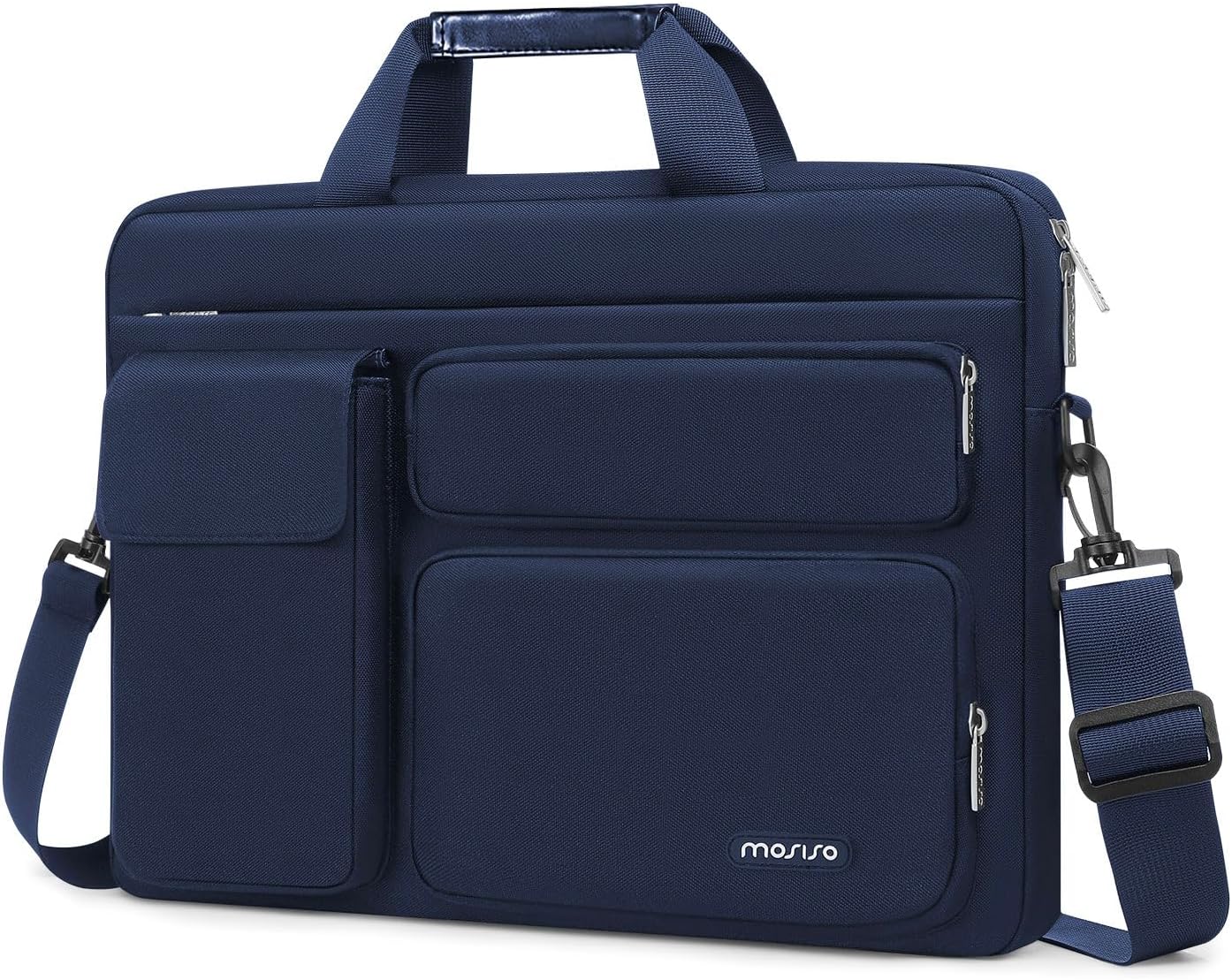 MOSISO Laptop Shoulder Bag 13-17.3 inch, 13/13.3/14/16/17.3 inch Computer Bag Compatible with MacBook Air/Pro 13 / Pro 14, HP Dell ASUS Lenovo with 2 Raised&1 Flapover&1 Horizontal Pocket&Handle&Belt