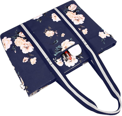 MOSISO Canvas Laptop Tote Bag for Women, 17‑17.3 Inch Convertible Carrying Handbag with Removable Adjustable Crossbody Strap & Multi‑Pocket Storage