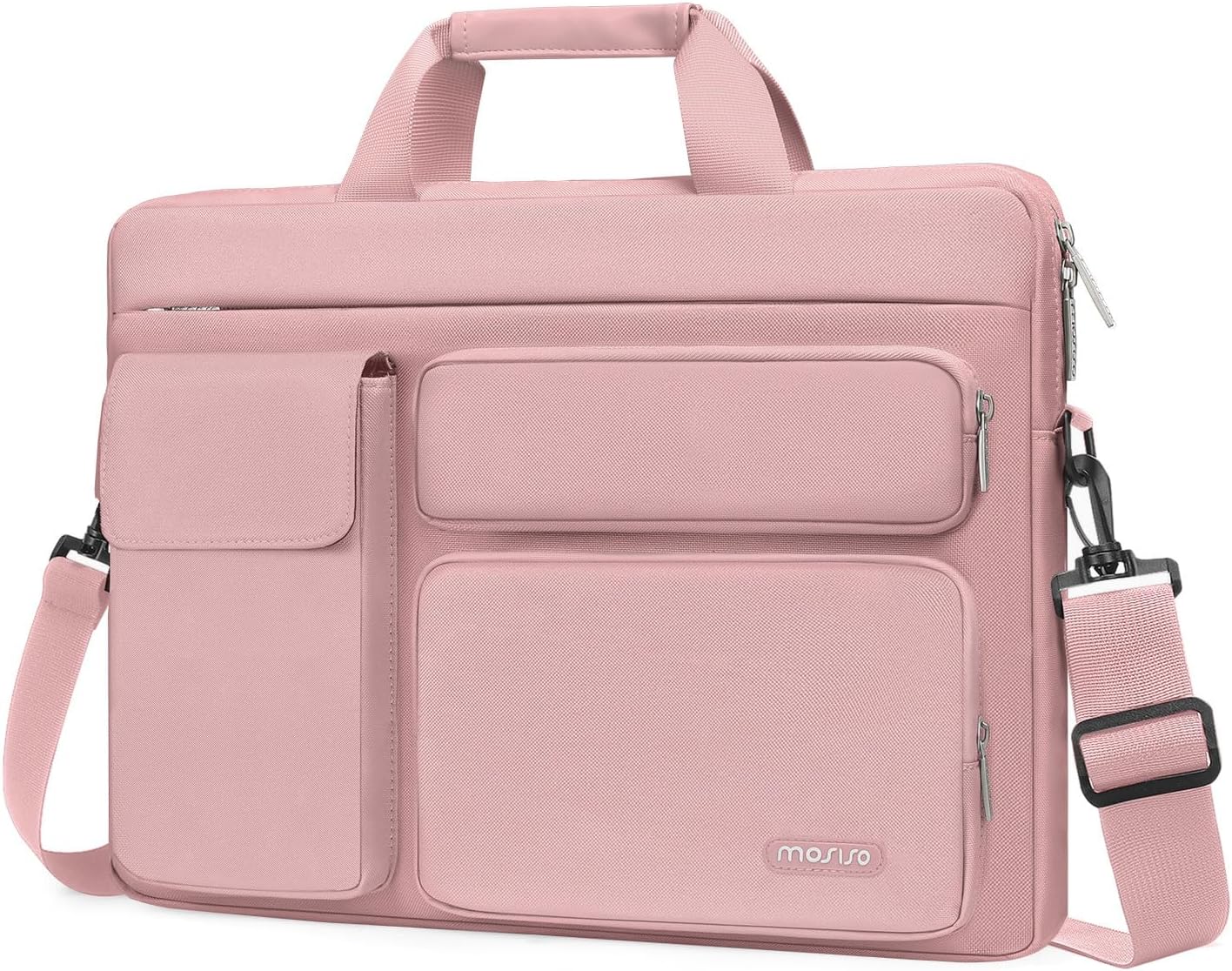 MOSISO Laptop Shoulder Bag 13-17.3 inch, 13/13.3/14/16/17.3 inch Computer Bag Compatible with MacBook Air/Pro 13 / Pro 14, HP Dell ASUS Lenovo with 2 Raised&1 Flapover&1 Horizontal Pocket&Handle&Belt