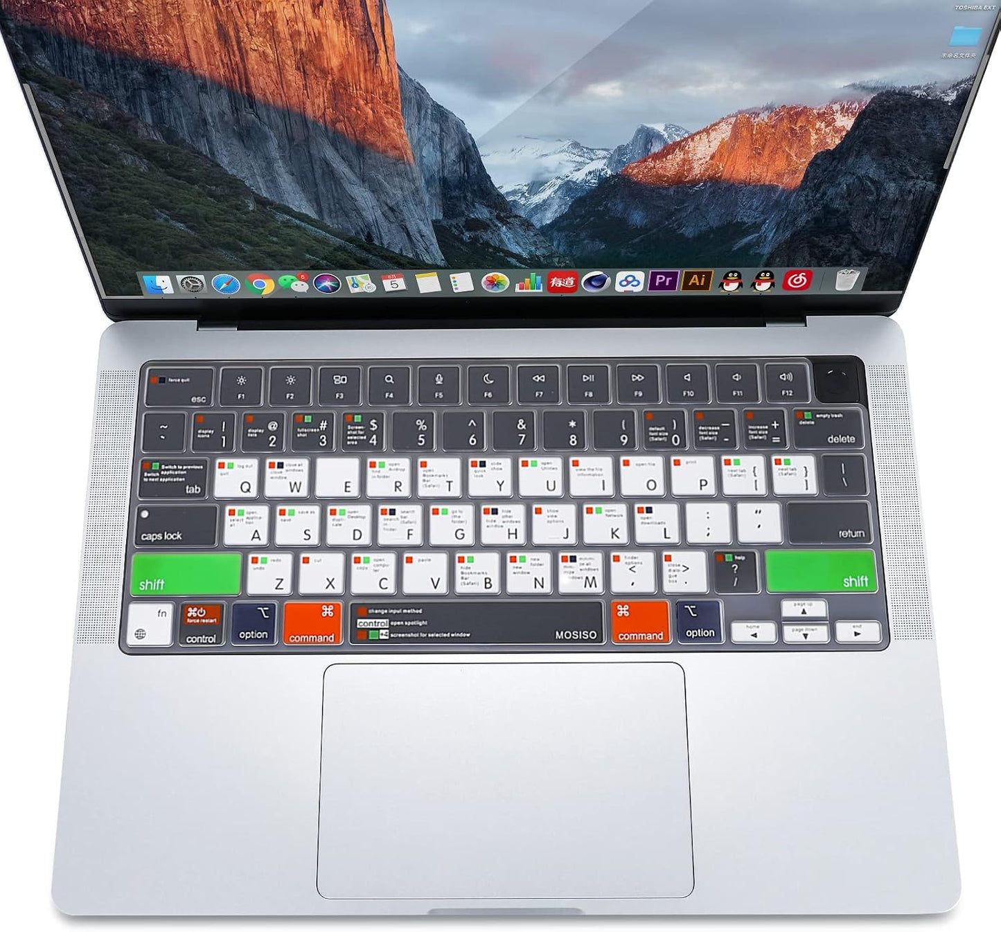 MOSISO Keyboard Cover Compatible with MacBook Air 15 inch M3 A3114 M2 A2941/Air 13.6 A3113 A2681/Pro 14/16 M4 M3 M2 M1, Mac OS X Shortcut, Gray