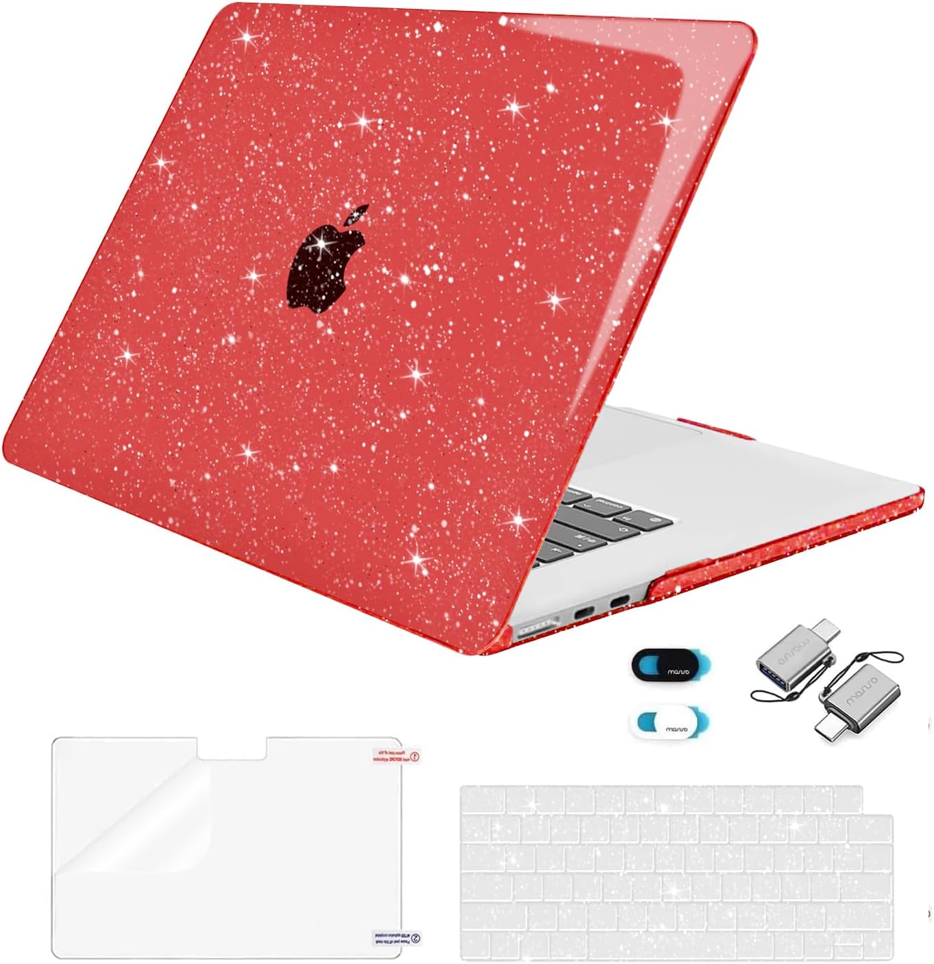 MOSISO Compatible with MacBook Air 15 inch Case M5 2026 M4 2025 M3 2024 M2 2023 A3448 A3241 A3114 A2941, Sparkly Glitter Plastic Hard Shell&Keyboard Cover&Screen Film&Webcam Cover&Type C