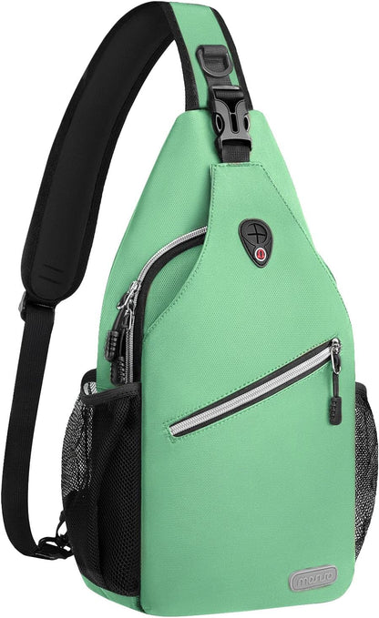 MOSISO Water Resistant Sling Backpack, Unisex Crossbody Chest Daypack with Multi Pockets & Dual Side Mesh Holders, Adjustable Strap Fits 10.9 Inch Tablet for Travel Hiking Commute