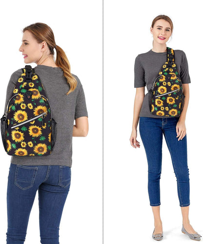 MOSISO Sling Backpack,Travel Hiking Daypack Sunflower Rope Crossbody Shoulder Bag, Black
