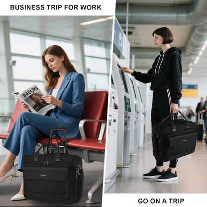 MOSISO Rolling Laptop Bag, 15.6 inch Rolling Briefcase for Women Men, Expandable Overnight Computer Bag with Flapover Pocket & Belt on 2 Wheels for Work Travel Business, Black