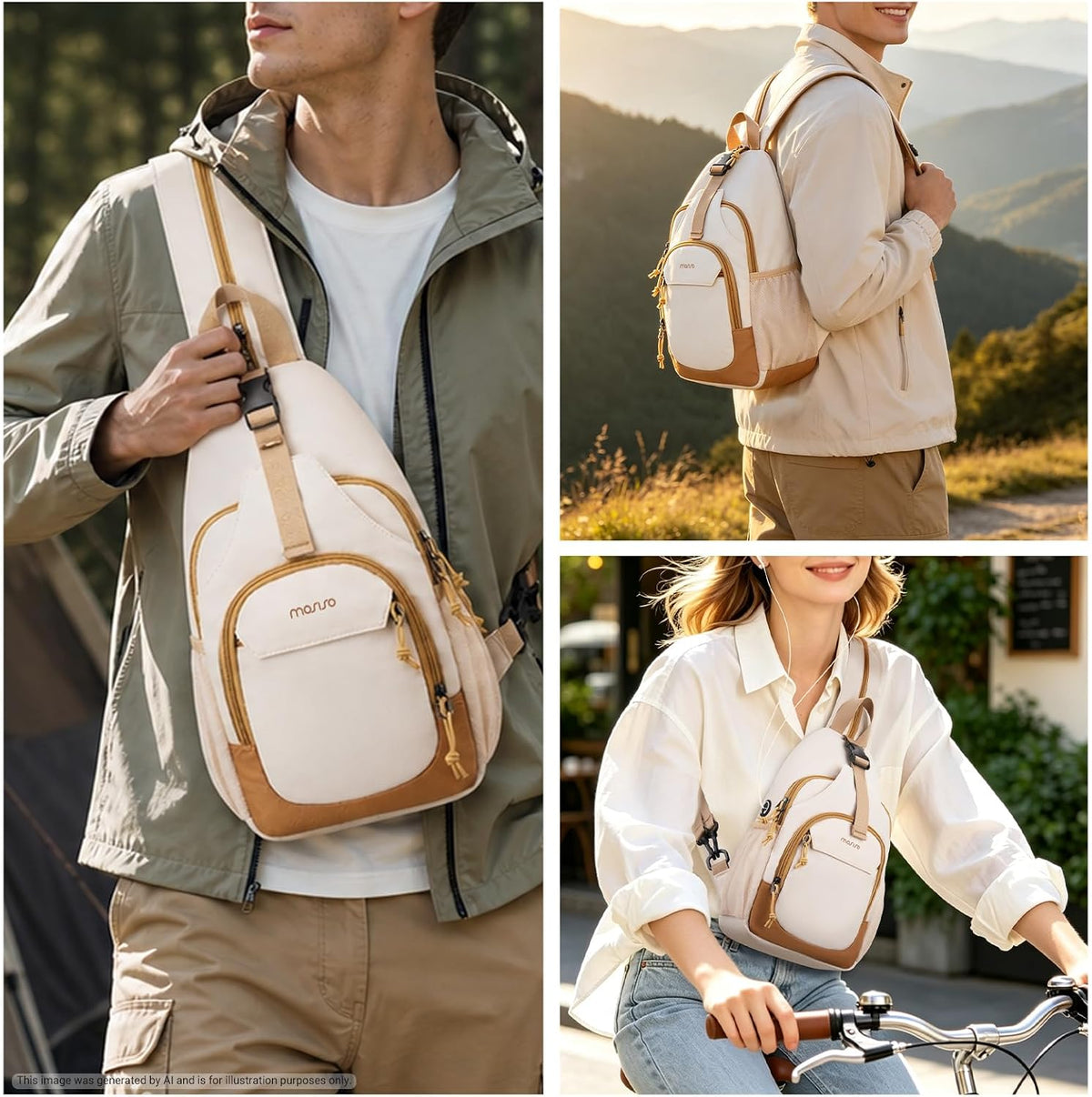 MOSISO Crossbody Sling Bag & Hiking Daypack for Women Men — USB Charging Port, Anti-Theft Pocket & Adjustable Padded Strap