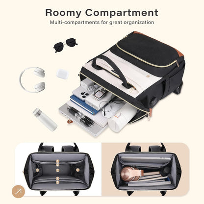 MOSISO Multi‑Compartment Travel Laptop Backpack for Women, 15.6‑16 Inch Computer Bag with Built‑in USB Charging Port, Luggage Strap & Anti‑Theft Back Pocket