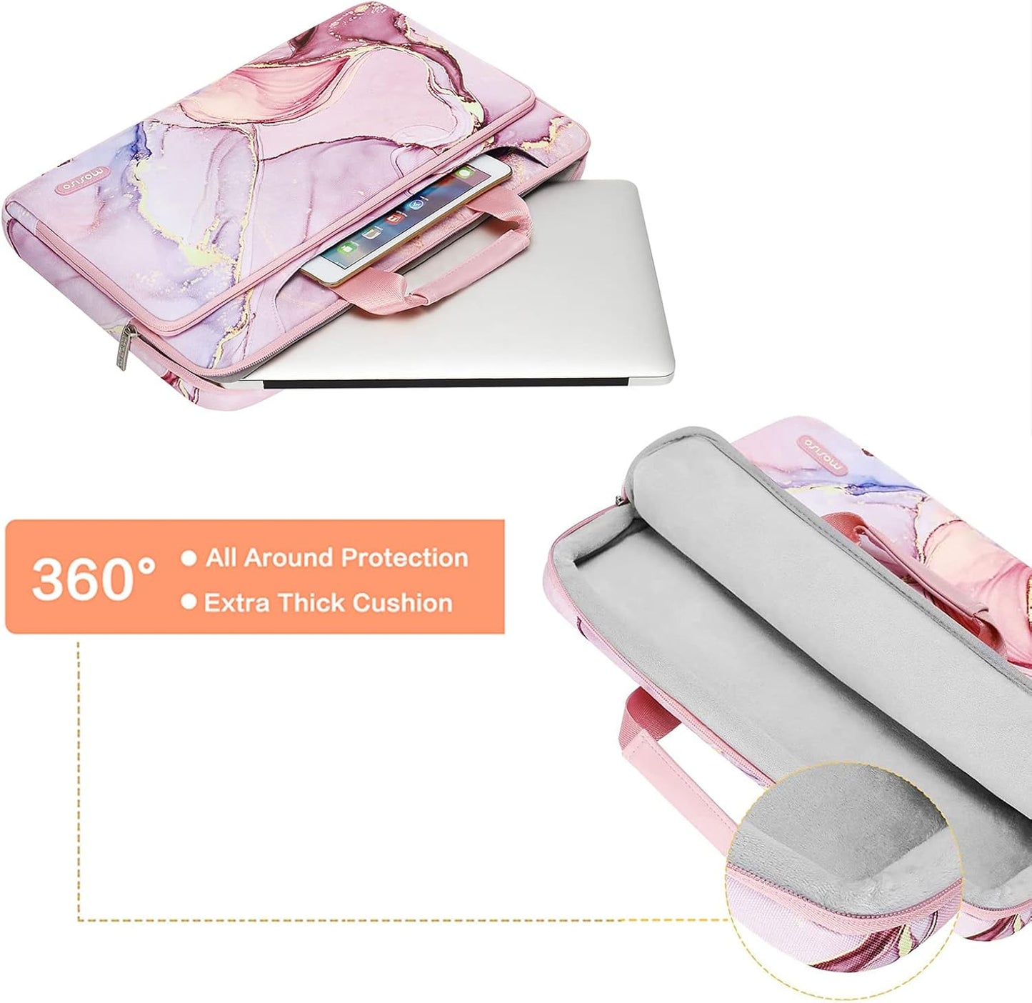 MOSISO 360 Protective Laptop Shoulder Bag Compatible with MacBook Air 13 inch M2 M1 2022-2018 / Pro 13 inch M2 M1 2022-2016, Surface Pro 8/7/6/X/5/4/3,Polyester Sleeve with Belt Marble MO-MBH216