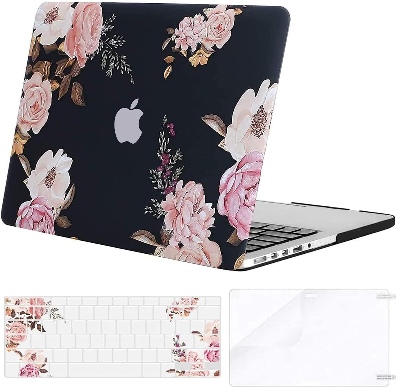 MOSISO Compatible with MacBook Pro 15 inch Case with Retina Display (Model: A1398, Older Version, 2015 - end 2012 Release), Plastic Peony Hard Shell Case & Keyboard Cover & Screen Protector