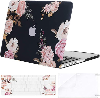 MOSISO Compatible with MacBook Pro 15 inch Case with Retina Display (Model: A1398, Older Version, 2015 - end 2012 Release), Plastic Peony Hard Shell Case & Keyboard Cover & Screen Protector