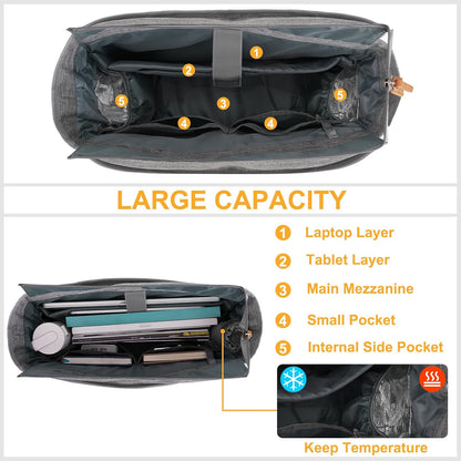MOSISO Multi-Pocket Teacher Tote Bag, 15.6-Inch Laptop Compatible, USB Charging Port, Insulated Side Pockets & Rear Trolley Sleeve
