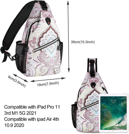 MOSISO Sling Backpack,Travel Hiking Daypack Pattern Rope Crossbody Shoulder Bag, National Style