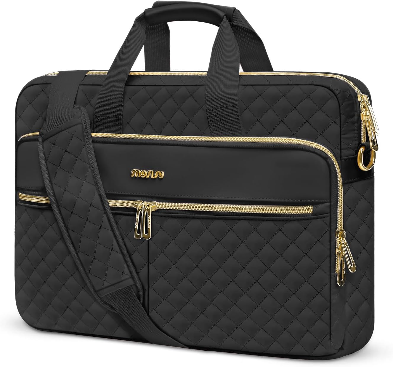 MOSISO 13-17.3 inch Laptop Bag, Laptop Briefcase Messenger | Compatible with MacBook, Square Quilted Computer Bag Work Office Business with 3 Pockets&Strap