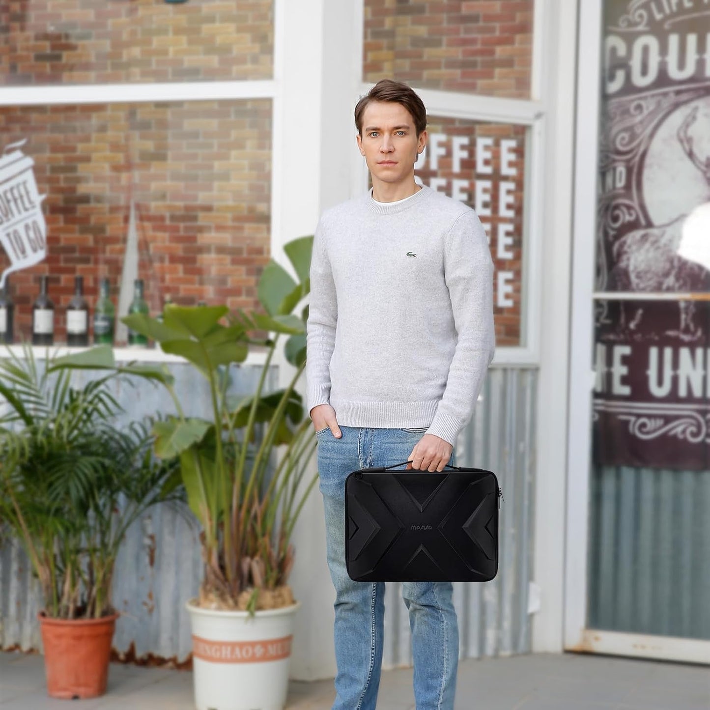 MOSISO Hard Shell Laptop Sleeve Shoulder Bag, 15.6 inch Computer Bag Compatible with MacBook, HP, Dell, Lenovo, Asus, Notebook, 16 inch Symmetric Geometric Waterproof EVA Carrying Case, Black