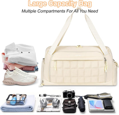 MOSISO Women Gym Duffle Weekender Overnight Bag, Quilted Design with Shoe‑Compartment & Built‑In Trolley Sleeve