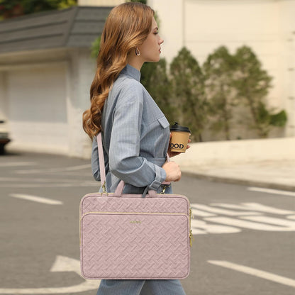 MOSISO Rhombus Quilted Women Laptop Shoulder Bag 15-16 Inch Fit Front Horizontal Pocket Detachable Strap Rear Trolley Sleeve
