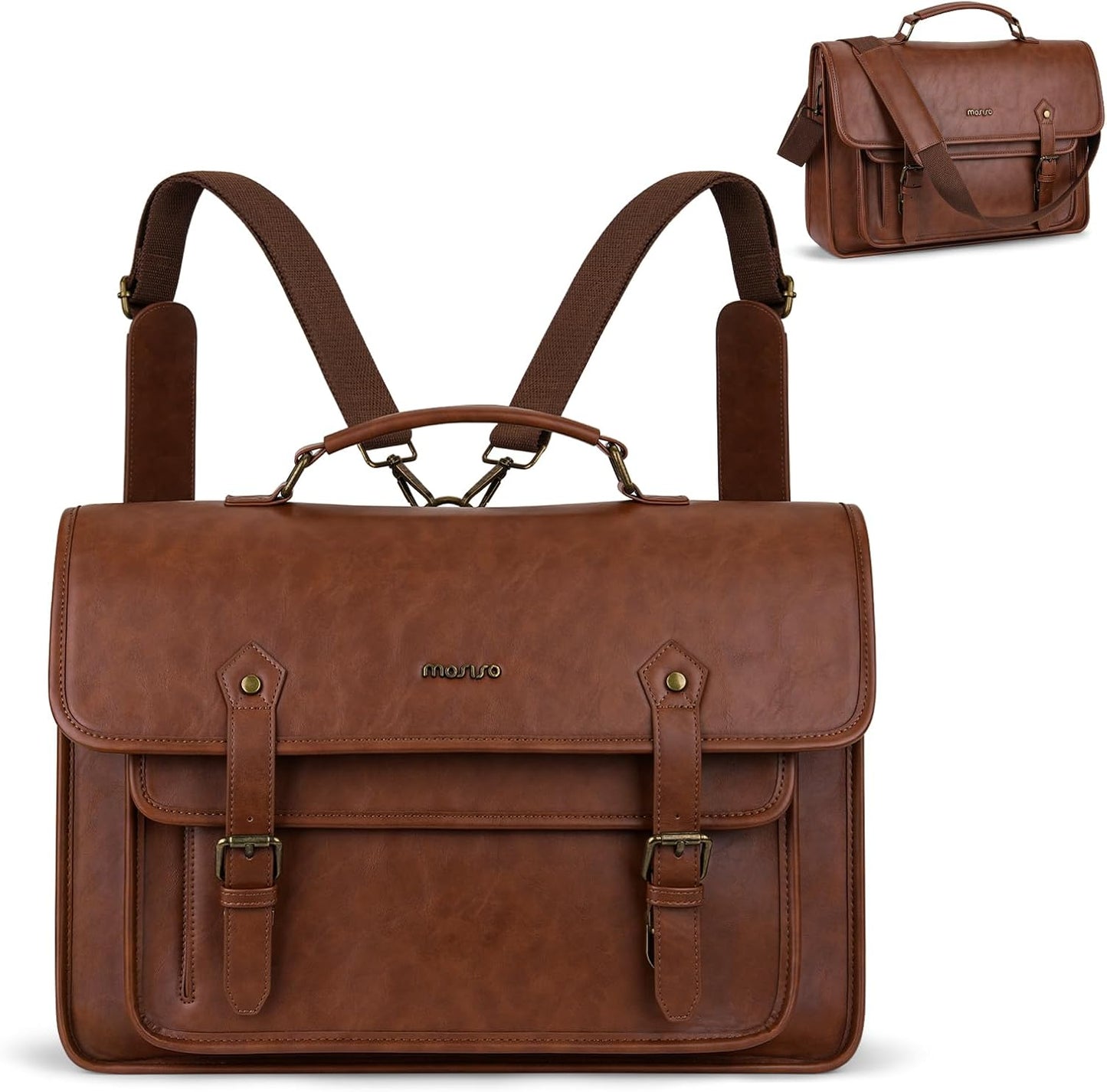 MOSISO 3 in 1 Laptop Bag, 15.6/17.3 inch PU Leather Shoulder Bag Briefcase Messenger Satchel Laptop Backpack, 15-16 inch Computer Bags Handbag Bookbag