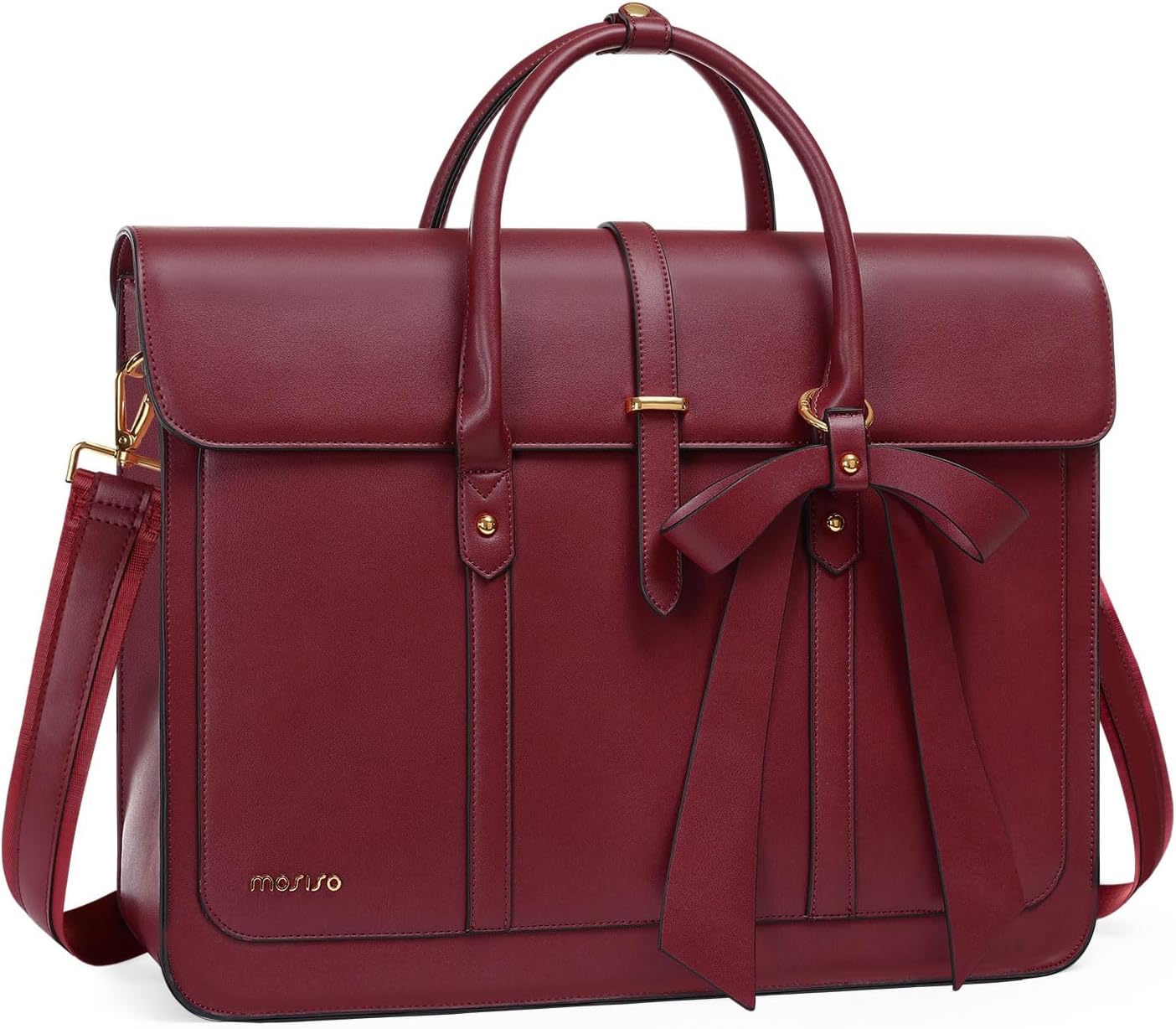 MOSISO Laptop Bag for Women, 15-15.6 inch PU Leather Laptop Shoulder Bags Convertible Backpack, 16 inch Messenger Bags Casual Handbag Work Briefcase Travel Computer Bag with Bowknot, Pink mysite
