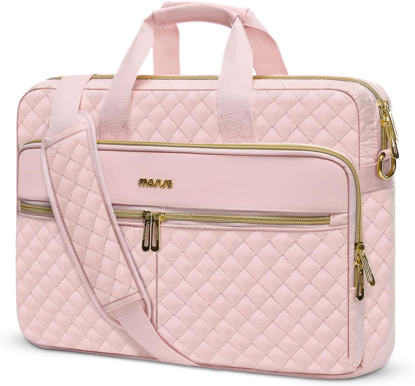 MOSISO 13-17.3 inch Laptop Bag, Laptop Briefcase Messenger | Compatible with MacBook, Square Quilted Computer Bag Work Office Business with 3 Pockets&Strap