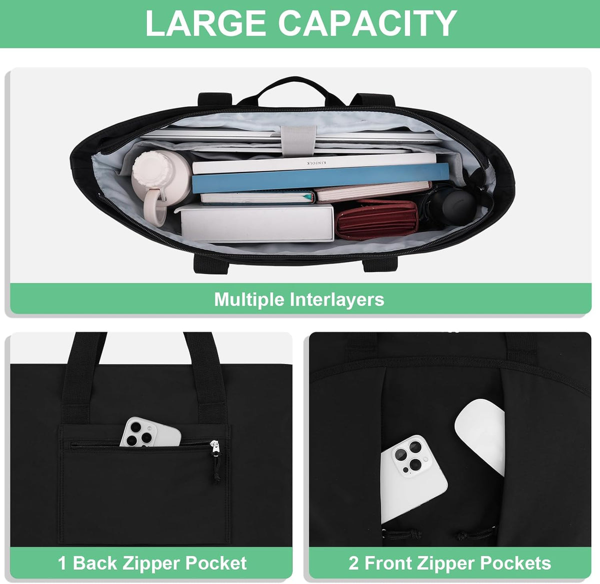 MOSISO Canvas Large Capacity Teacher Laptop Tote, 15 6 Inch Fit, Multi Pockets and Rear Trolley Sleeve