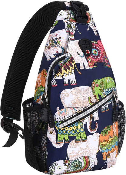 MOSISO Mini Sling Backpack,Small Hiking Daypack Pattern Travel Outdoor Sports Bag, Elephant