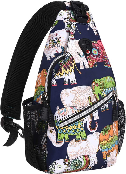 MOSISO Mini Sling Backpack,Small Hiking Daypack Pattern Travel Outdoor Sports Bag, Elephant