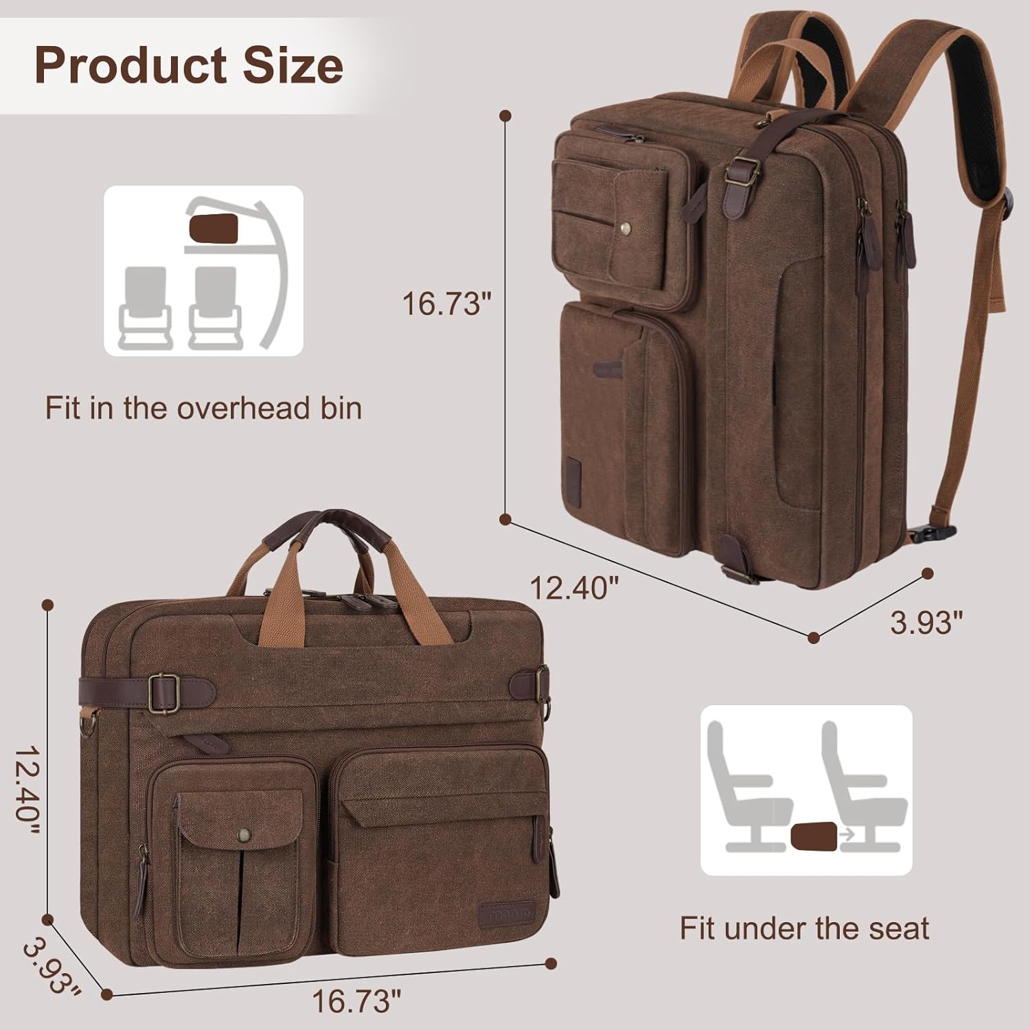 MOSISO 3 in 1 Messenger Bag for Men, 15.6 inch Computer Laptop Bag Convertible Laptop Backpack for Work Business Travel, Crossbody Satchel Briefcase Shoulder Bags Handbag Bookbag for College, Brown iMosiso