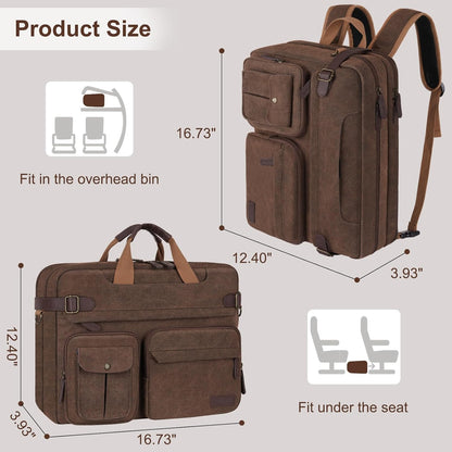 MOSISO 3 in 1 Messenger Bag for Men, 15.6 inch Computer Laptop Bag Convertible Laptop Backpack for Work Business Travel, Crossbody Satchel Briefcase Shoulder Bags Handbag Bookbag for College, Brown iMosiso
