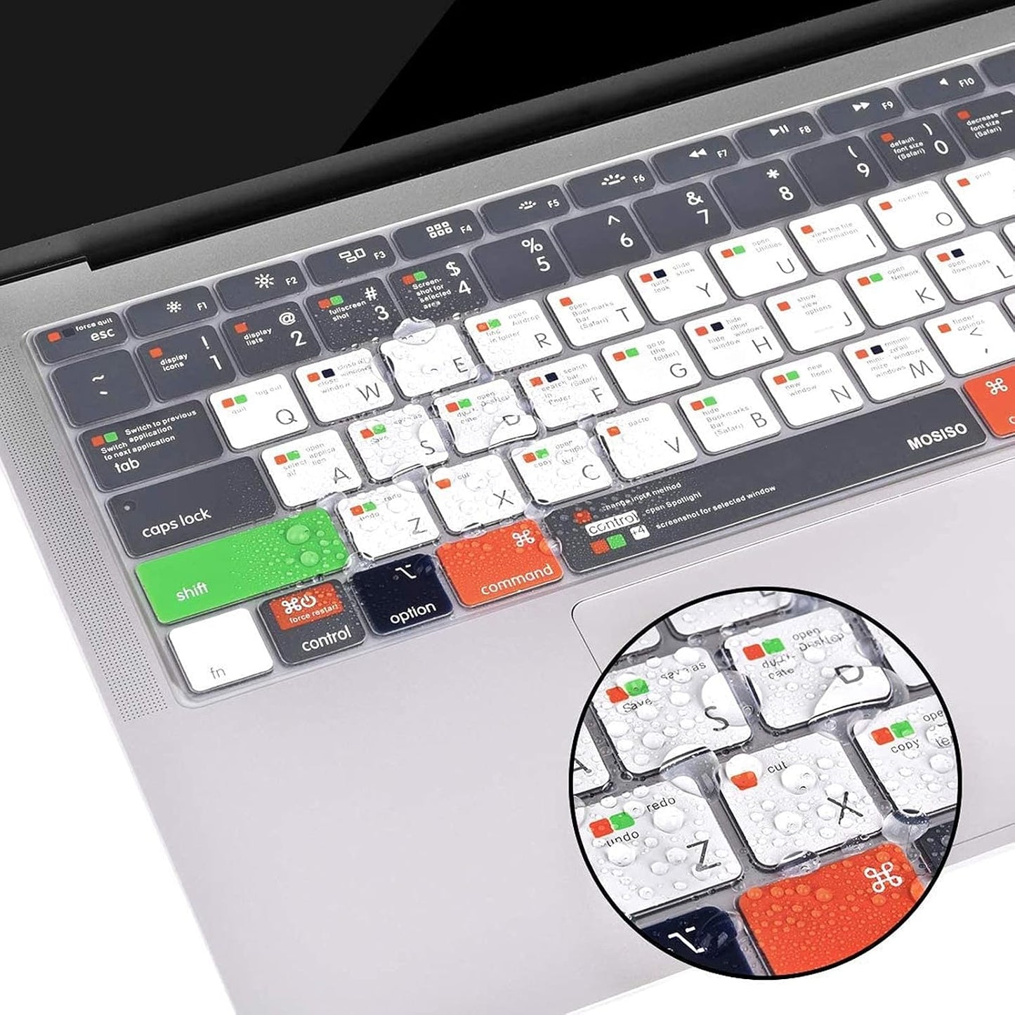 MOSISO Keyboard Cover Compatible with MacBook Air 13 inch 2019 2018 Release A1932 with Retina Display & Touch ID, Waterproof Dust-Proof Protective Silicone Skin, Mac OS X Shortcut, Gray