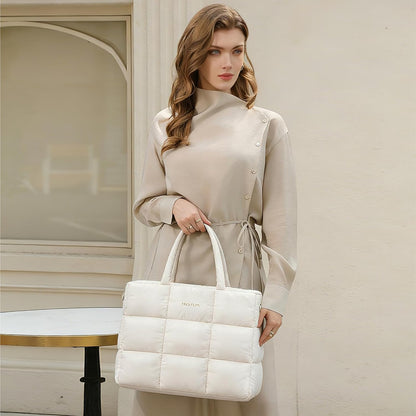 MOSISO Lightweight Puffy Quilted Women Laptop Tote Bag,15‑16‑Inch,Multi‑Pockets & Rear Trolley‑Sleeve