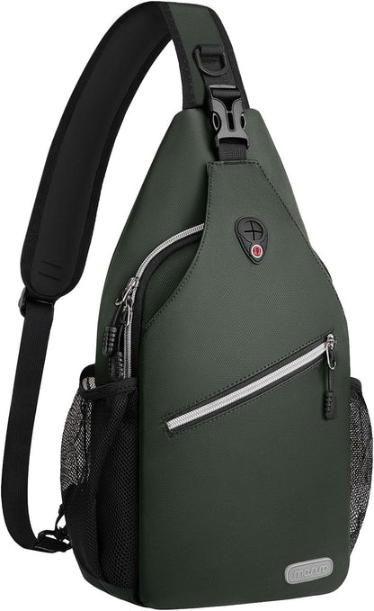MOSISO Water Resistant Sling Backpack, Unisex Crossbody Chest Daypack with Multi Pockets & Dual Side Mesh Holders, Adjustable Strap Fits 10.9 Inch Tablet for Travel Hiking Commute