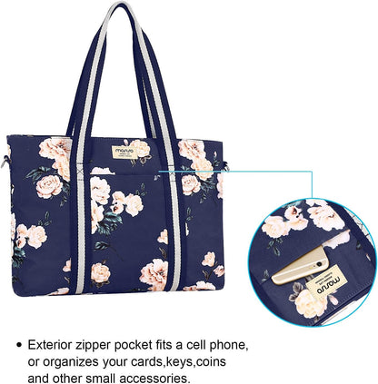 MOSISO Canvas Laptop Tote Bag for Women, 17‑17.3 Inch Convertible Carrying Handbag with Removable Adjustable Crossbody Strap & Multi‑Pocket Storage