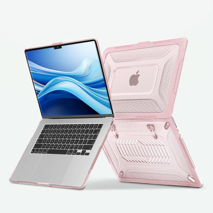 MOSISO Compatible with MacBook Air 15 inch Case 2025 2024 2023 M4 A3241 M3 A3114 M2 A2941, Honeycomb Shockproof Heavy Duty TPU Bumper Plastic Hard Case with Fold Kickstand&Keyboard Cover, Pink