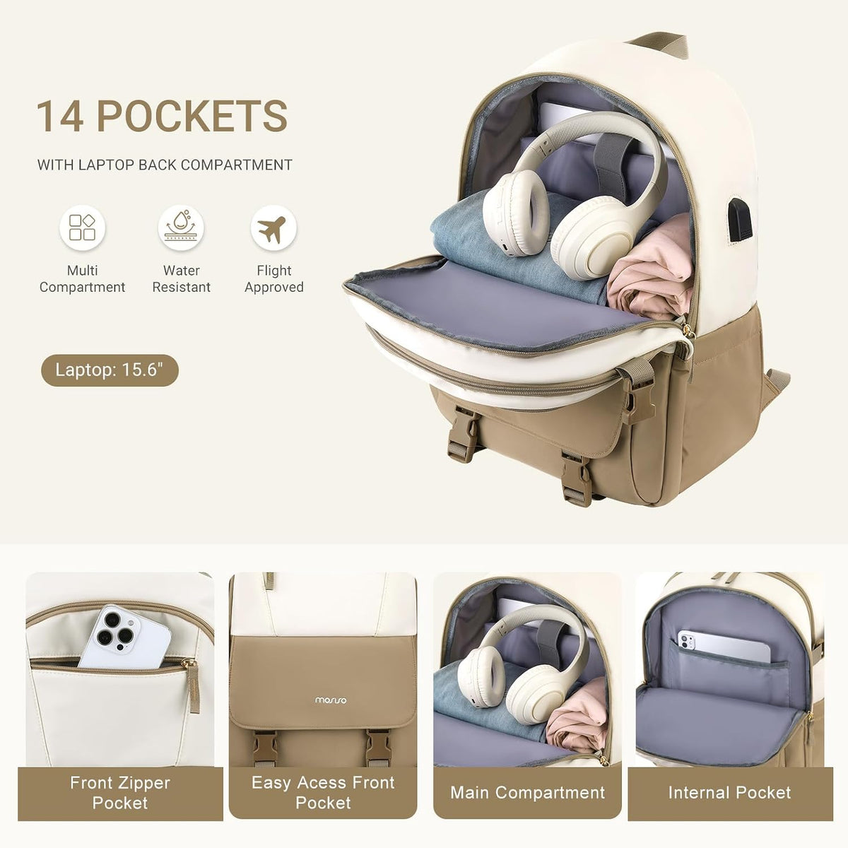 MOSISO‑Unisex‑Lightweight‑Laptop‑Backpack,15‑6‑16‑Inch‑Fit,Multi‑Pockets,Anti‑Theft‑Pocket & Rear‑Luggage‑Strap