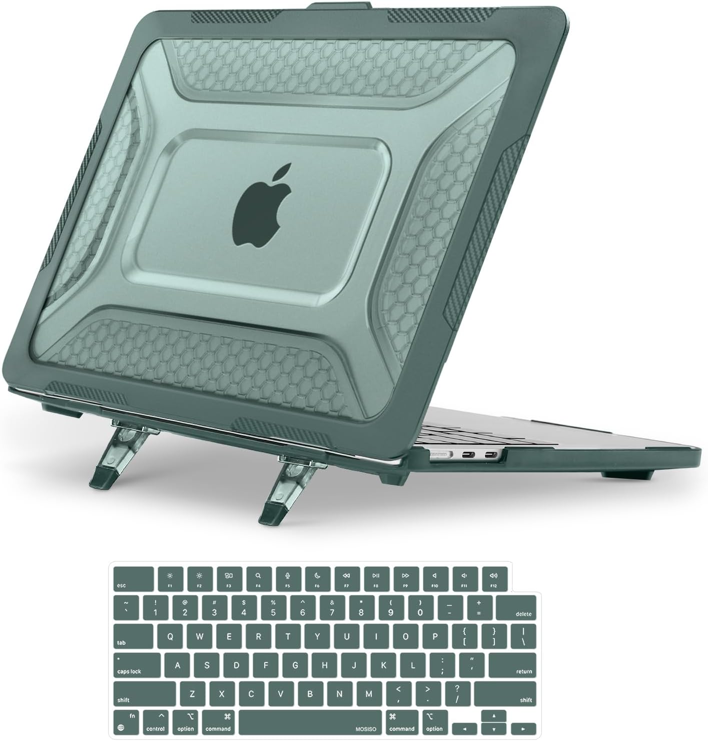 MOSISO Compatible with MacBook Air 13 inch Case M5 M4 M3 M2 2025-2022 A3449 A3240 A3113 A2681, 2 in 1 Kit Honeycomb Shock Resistant Hard Case with Foldable Kickstand for MacBook Air 13.6,