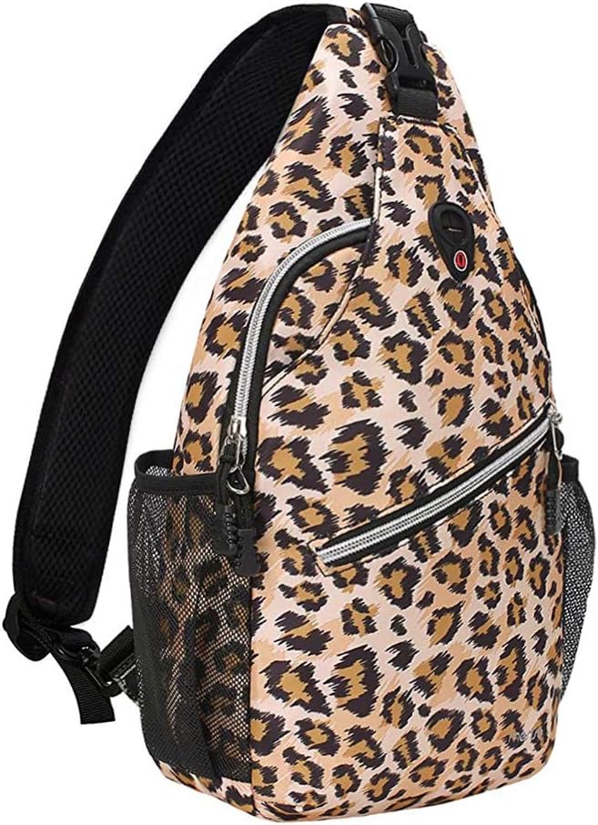 MOSISO Mini Sling Backpack,Small Hiking Daypack Pattern Travel Outdoor Sports Bag, Leopard Print