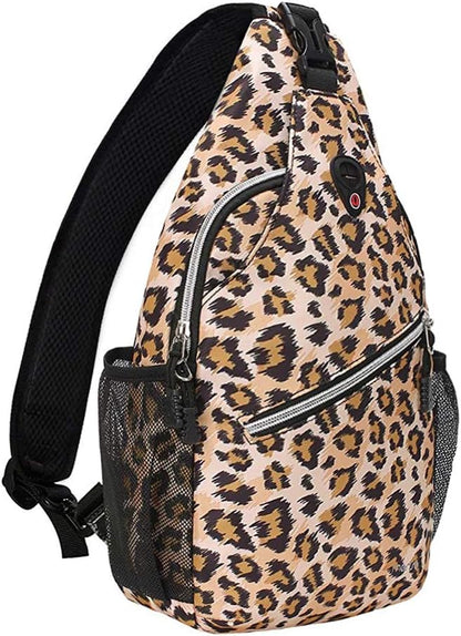MOSISO Mini Sling Backpack,Small Hiking Daypack Pattern Travel Outdoor Sports Bag, Leopard Print