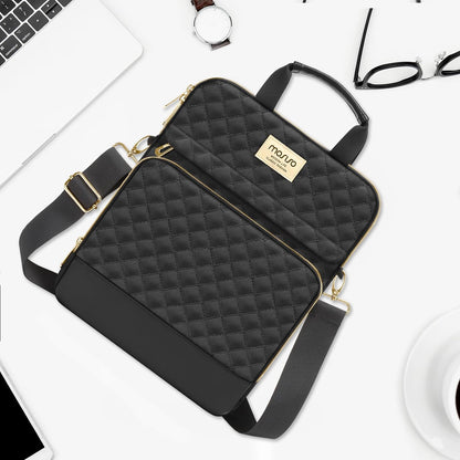 MOSISO 12.9 inch Tablet Sleeve Compatible with iPad Pro 12.9 inch M2 M1 2022-2018, Surface Pro 9/8/7/6/X, Square Quilted Carrying Case with Front 2 Pockets, Black iMosiso