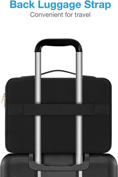 MOSISO 360 Protective Laptop Sleeve 13-14 inch, Compatible with MacBook Air 13 M2 M1, Compatible with MacBook Pro 13/14 inch, Wavy Quilted Side Open Bag with Horizontal Pockets&Small Case&Belt, Black iMosiso