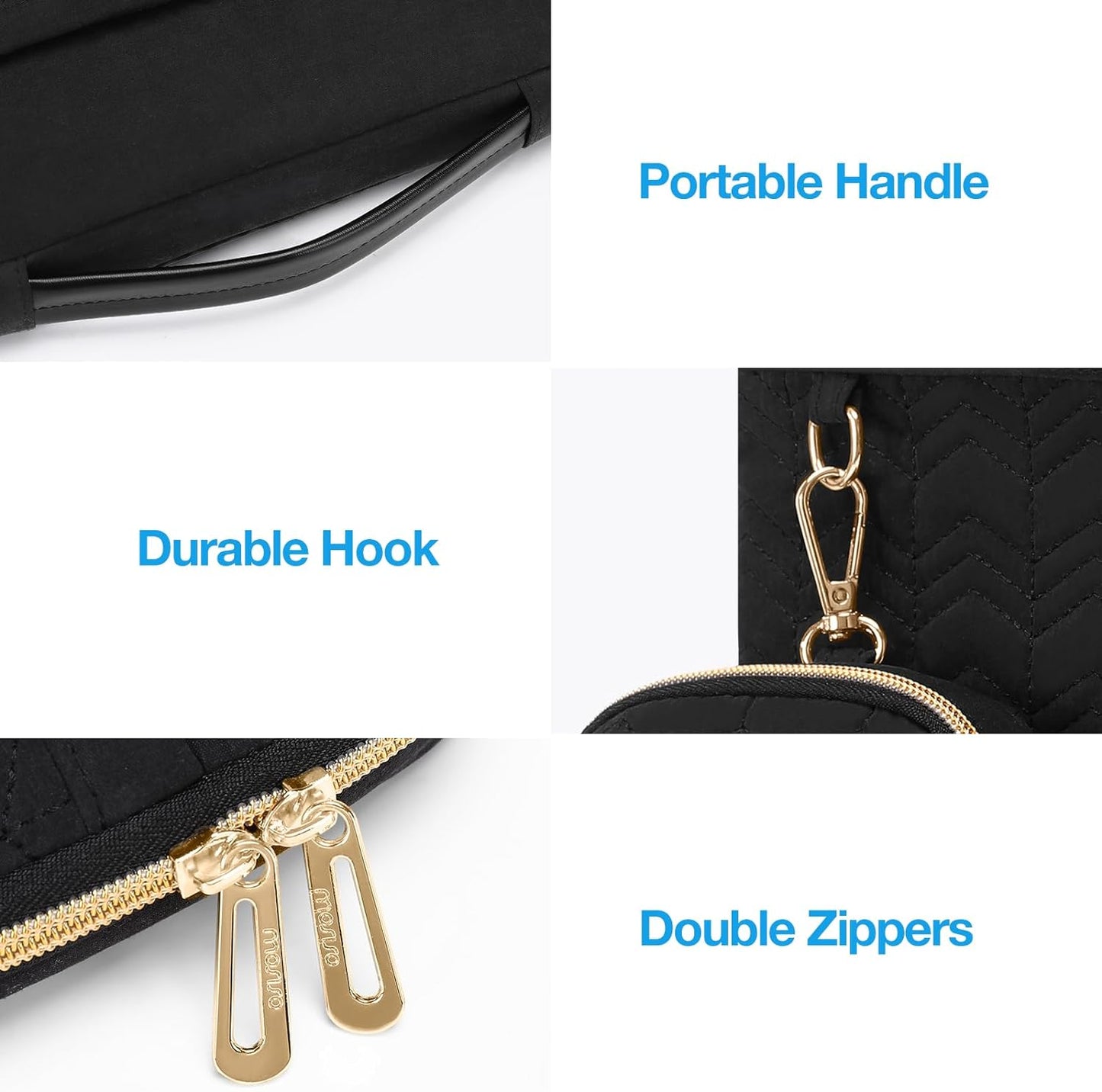 MOSISO 360 Protective Laptop Sleeve 13-14 inch, Compatible with MacBook Air 13 M2 M1, Compatible with MacBook Pro 13/14 inch, Wavy Quilted Side Open Bag with Horizontal Pockets&Small Case&Belt, Black iMosiso