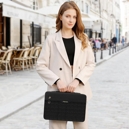 MOSISO 360 Protective Laptop Sleeve 13-14 inch, Compatible with MacBook Air 13 M2 M1, Compatible with MacBook Pro 13/14 inch, Wavy Quilted Side Open Bag with Horizontal Pockets&Small Case&Belt, Black iMosiso